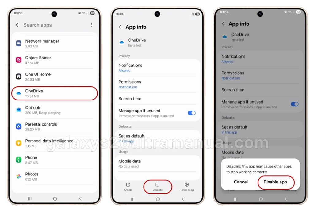 disable apps on samsung s26 ultra